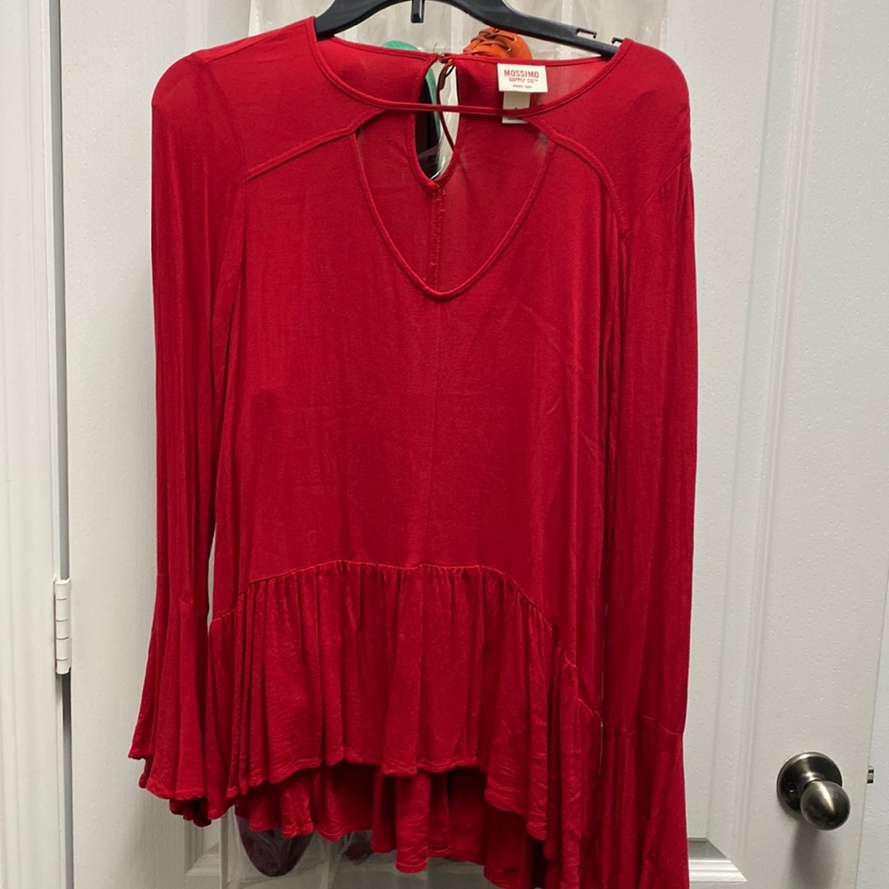 Red Blouse with Key-hole